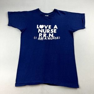 Vintage Nurse T-Shirt Adult Small Navy Blue Nursing PRN Health Care Made USA 80s